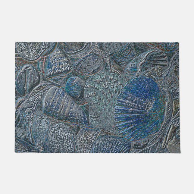 Seashells Ocean Beach Blue Nautical Metallic Doormat (Front)