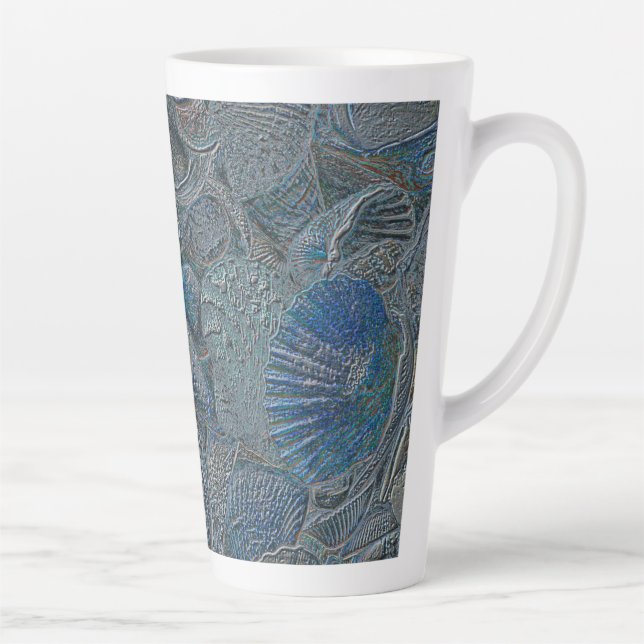 Seashells Ocean Beach Blue Nautical Metallic Latte Mug (Right)