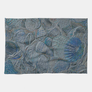 Seashells Ocean Beach Blue Nautical Metallic Tea Towel