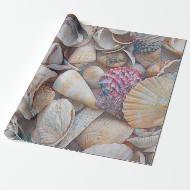 Seashells Ocean Beach Mosaic Art Decoupage Wrapping Paper (Unrolled)