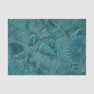 Seashells Ocean Beach Teal Metallic Style Tissue Paper