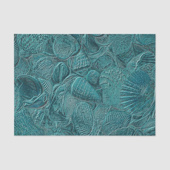 Seashells Ocean Beach Teal Metallic Style Tissue Paper (Front)