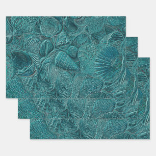 Seashells Ocean Beach Teal Metallic Style Wrapping Paper Sheet