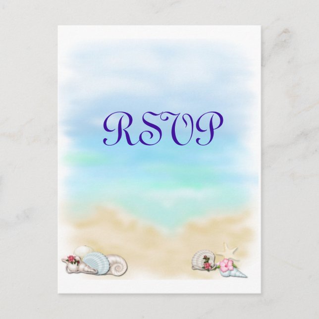 Seashells Ocean Beach Theme Wedding RSVP Postcard (Front)