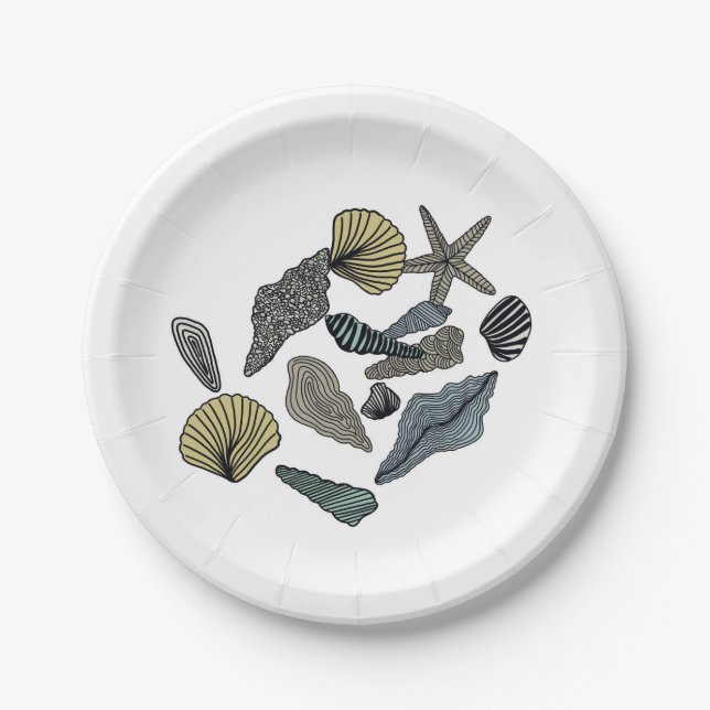 Seashells of various kinds and colours paper plate (Front)