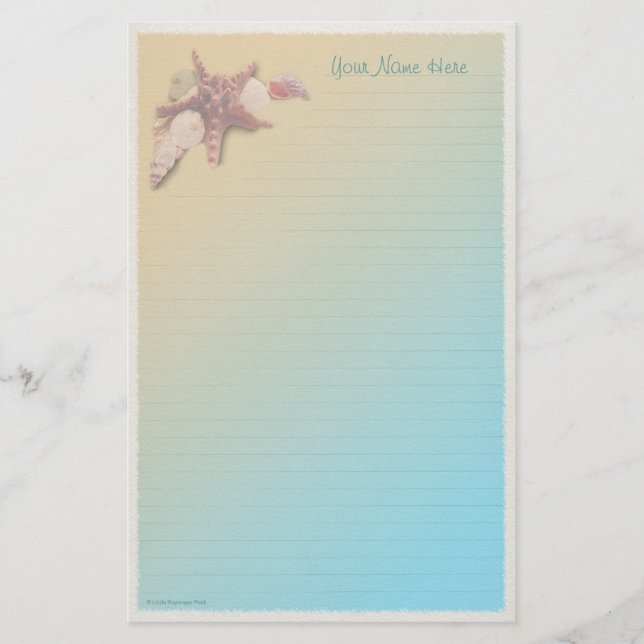 Seashells on a Beach Lined Stationery (Front)