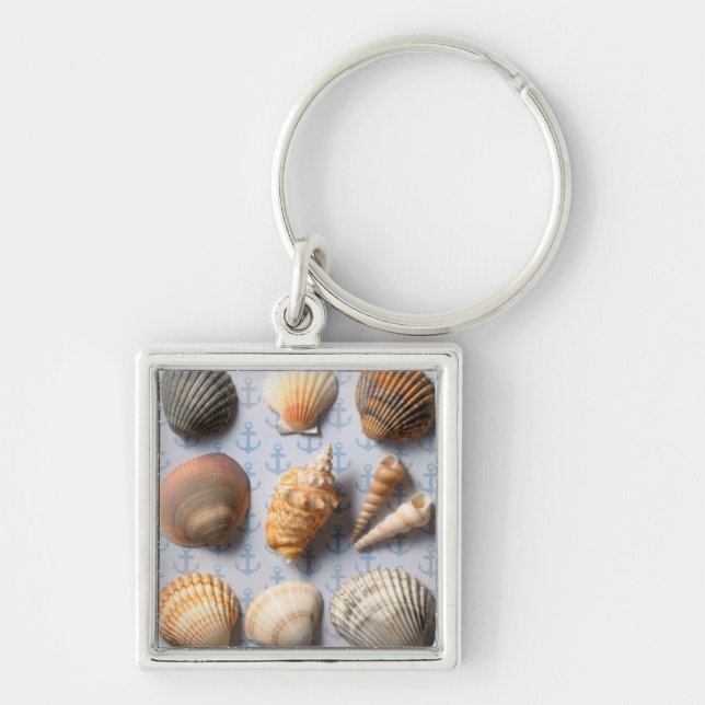 Seashells On Anchor Backdrop Key Ring (Front)
