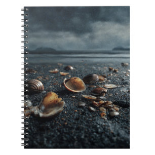 Seashells on Dark Stormy Beach Notebook