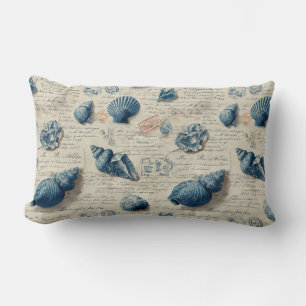 Seashells On French Script Parchment Lumbar Cushion