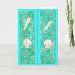 Seashells on green, bookmark greeting cards