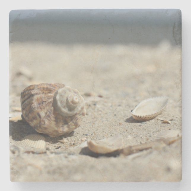 Seashells On Sand By The Sea Stone Coaster (Front)
