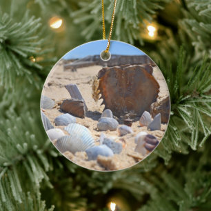 Seashells On The Beach by Shirley Taylor Ceramic Ornament