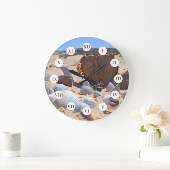 Seashells on the Beach by Shirley Taylor Large Clock (Home)