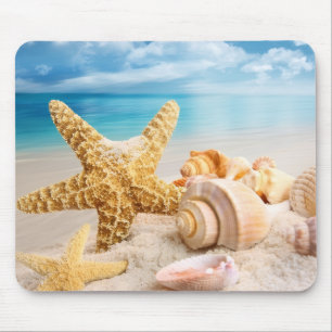 Seashells on the beach mouse pad