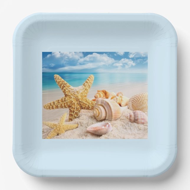 Seashells on the beach paper plates (Front)