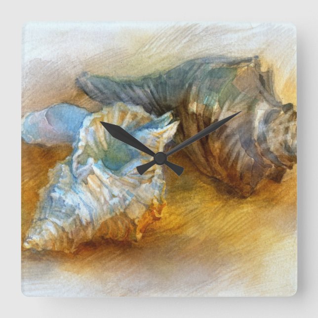 Seashells on the beach square wall clock (Front)