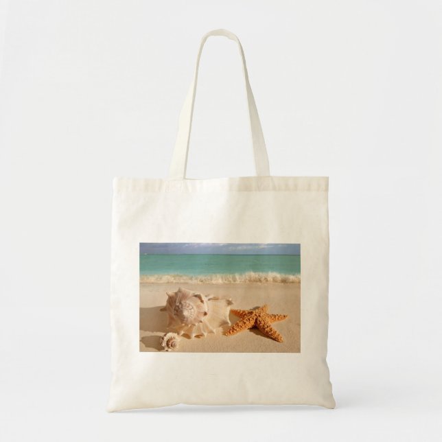 Seashells on the beach tote bag (Front)
