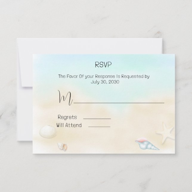 Seashells on the Beach  Wedding RSVP Card (Back)