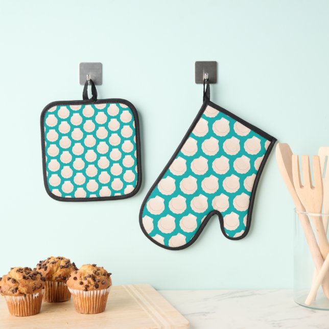 Seashells Oven Mitt & Pot Holder Set (Insitu(Hanging))