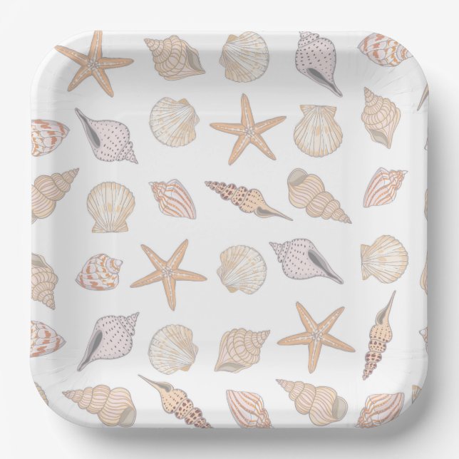 Seashells Paper Plates, Beach Coastal  Plate (Front)