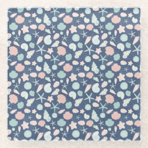 seashells pattern glass coaster