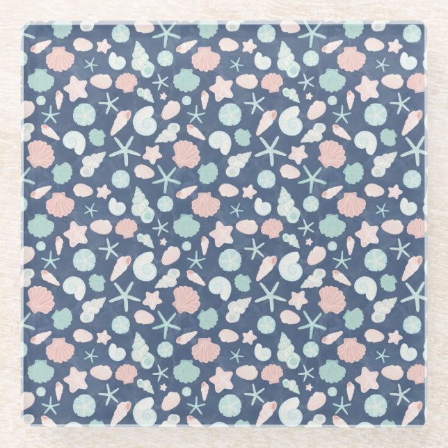 seashells pattern glass coaster (Front)