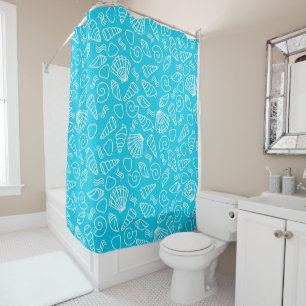 Seashells Pattern on Bright Blue Shower Curtain