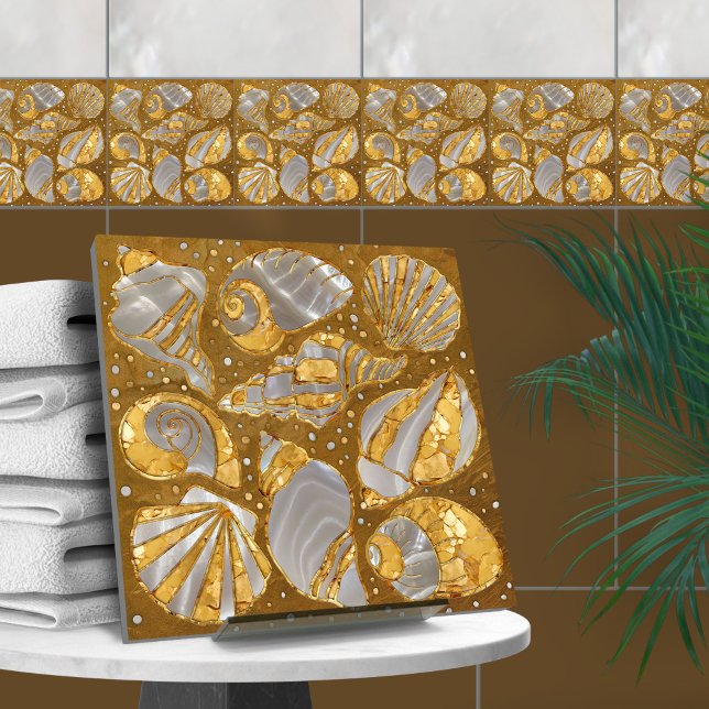 Seashells pattern - pearl and gold ceramic tile (Creator Uploaded)