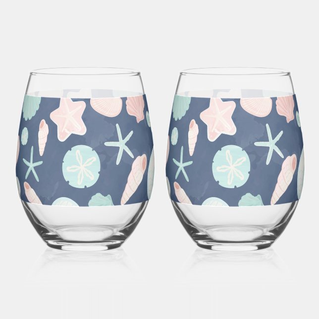 seashells pattern stemless wine glass (Front)