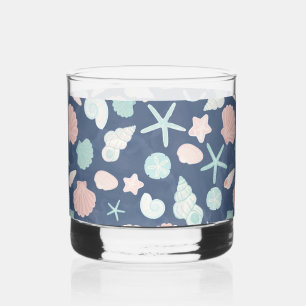 seashells pattern whiskey glass