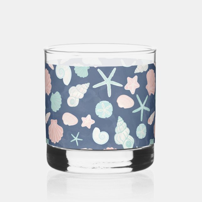 seashells pattern whiskey glass (Front)