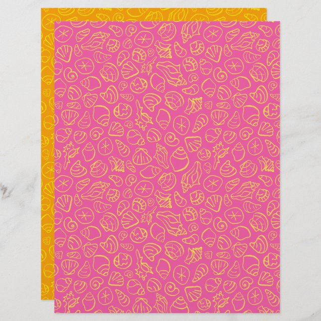 Seashells Pink Scrapbook Paper (Front/Back)
