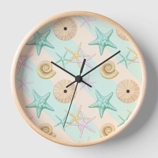 Seashells Retro Pastel Sea Life Clock (Front)