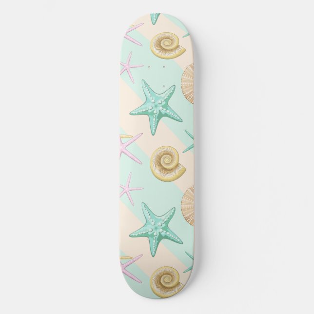 Seashells Retro Pastel Sea Life Skateboard (Front)