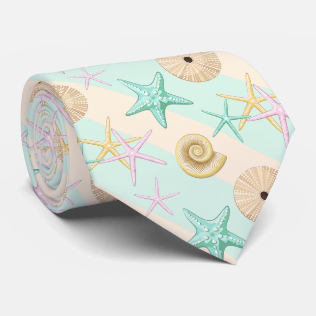 Seashells Retro Pastel Sea Life Tie (Rolled)