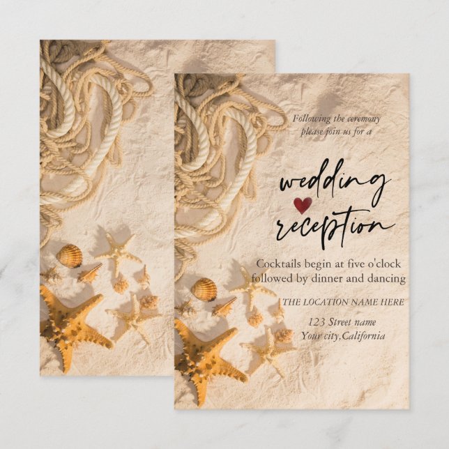 Seashells Rope Sand Reception  Invitation (Front/Back)