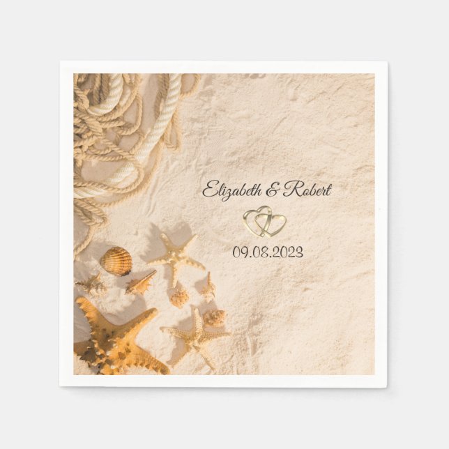 Seashells Rope Sand  Wedding Napkin (Front)