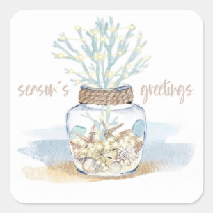 Seashells & Sea Glass   Coastal Christmas Bouquet Square Sticker