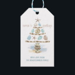 Seashells & Sea Glass | Coastal Christmas Tree Gift Tags<br><div class="desc">Coastal Christmas theme gift tags feature a watercolor abstract beach with starfish and sand dollar seashells,  sea glass,  nautical rope,  string lights and ocean pilings in the shape of a Christmas tree,  with a "season's greetings" caption and two lines of text that can personalised.</div>