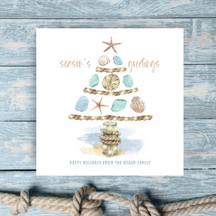 Seashells & Sea Glass   Coastal Christmas Tree Holiday Card