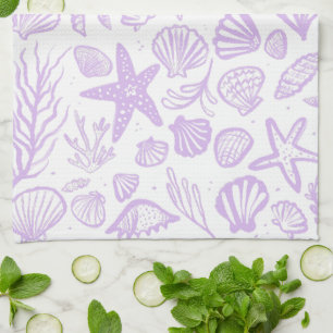 Seashells Sea Lavender Pattern Beach Shells Chic  Tea Towel