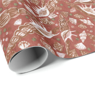 Seashells Sea Shell Mollusk Nautical Pattern Brown Wrapping Paper