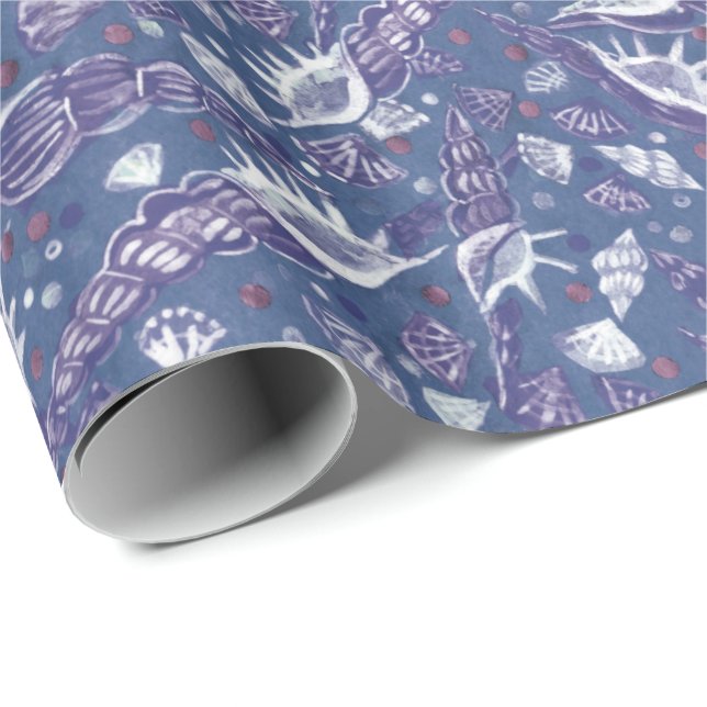 Seashells Sea Shell Nautical Pattern Violet  Teal Wrapping Paper (Roll Corner)
