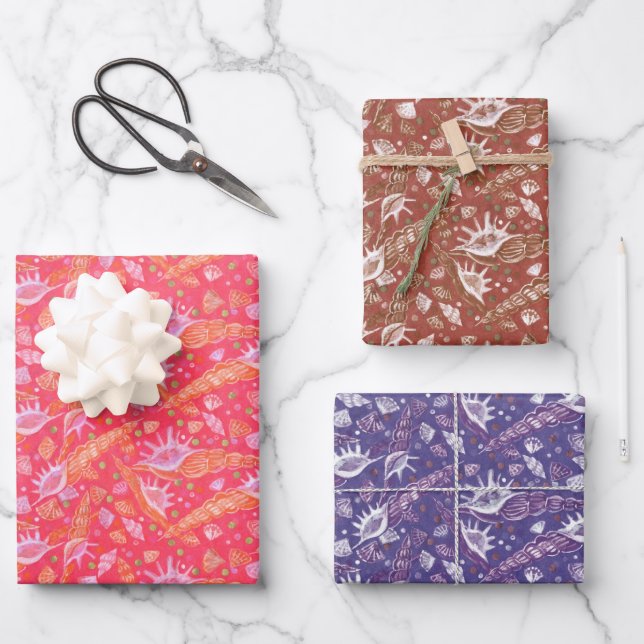 Seashells Sea Shellls Underwater Nautical Pattern Wrapping Paper Sheet (Front)