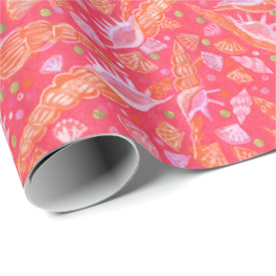 Seashells Sea Shells Mollusk Nautical Pattern Red Wrapping Paper