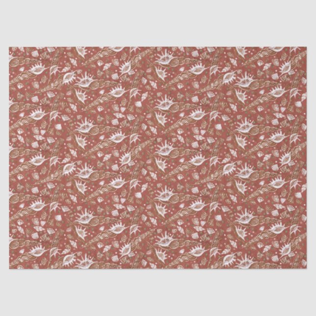 Seashells Sea Shells Nautical Pattern Terracotta Tissue Paper (Front)