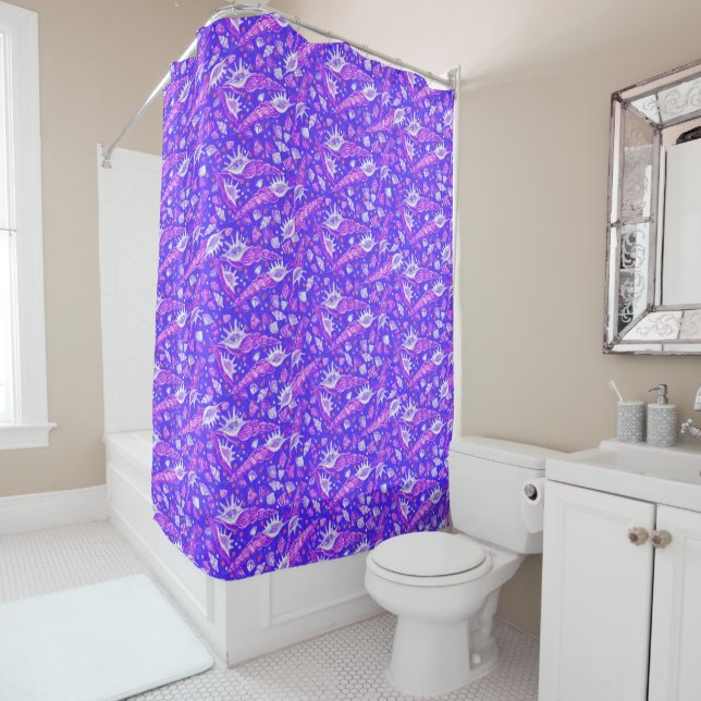 Seashells Sea Shells Nautical Pattern Ultramarine Shower Curtain (In Situ)