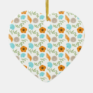 Seashells Sea Snail Orange Flower Green Leaves Ceramic Ornament
