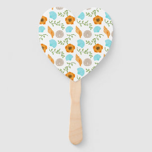 Seashells Sea Snail Orange Flower Green Leaves Hand Fan
