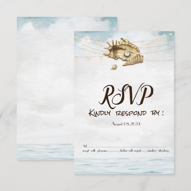 Seashells,Sea,String Lights Script Lights RSVP   Invitation (Front/Back)